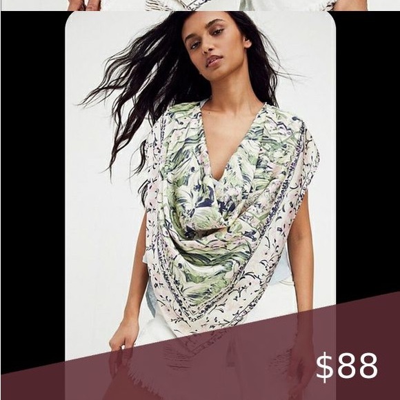 Free people | Jet Set top cowl neck scarf top in blue green large cream - Picture 3 of 5